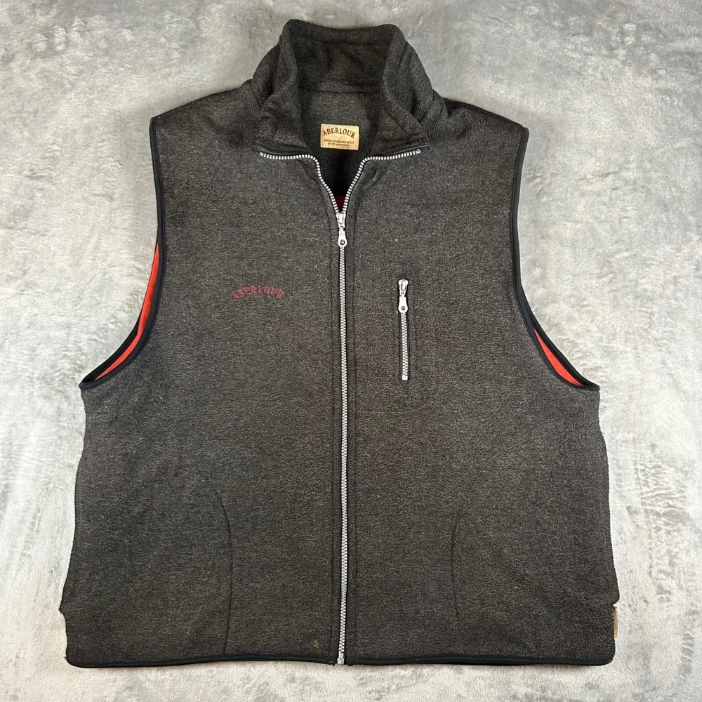 Aberlour Scotch Whisky Fleece Vest Mens XL Charcoal Grey Full Zip Red Lining